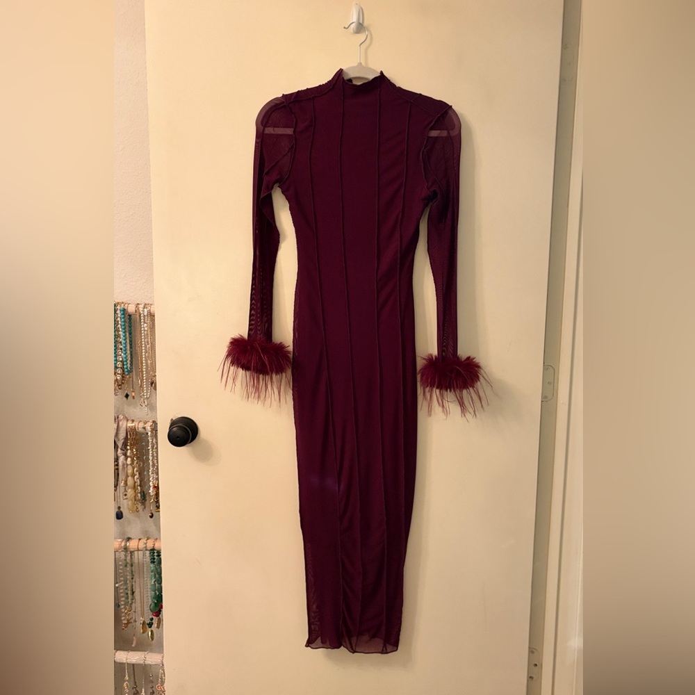 Elegant Burgundy Dress with Funky Cuffs